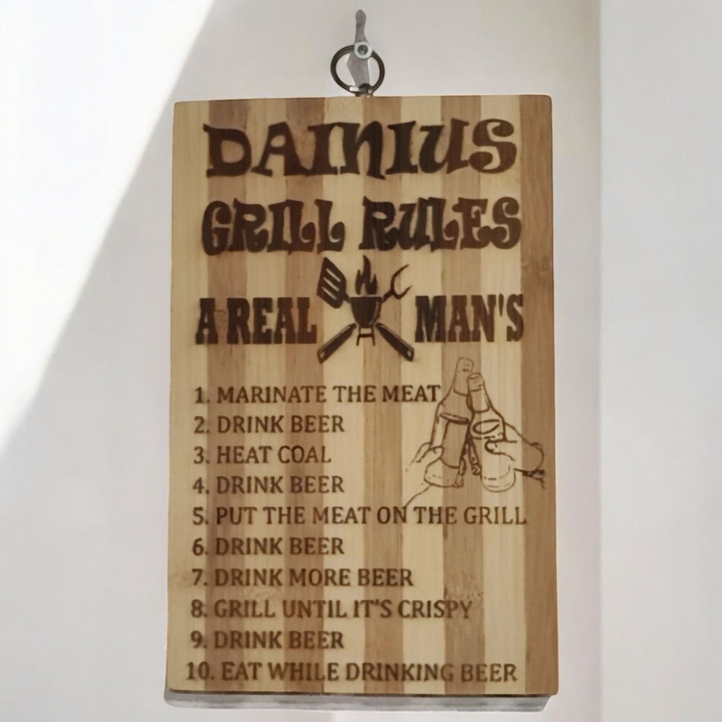 "Real man grill rules" chopping board