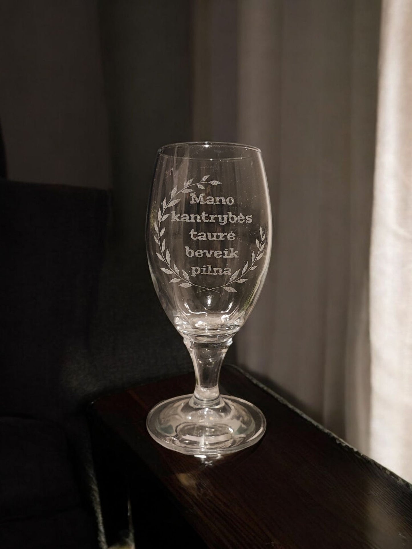 Engraved Glass - a glass of wine "My cup of patience is almost full"