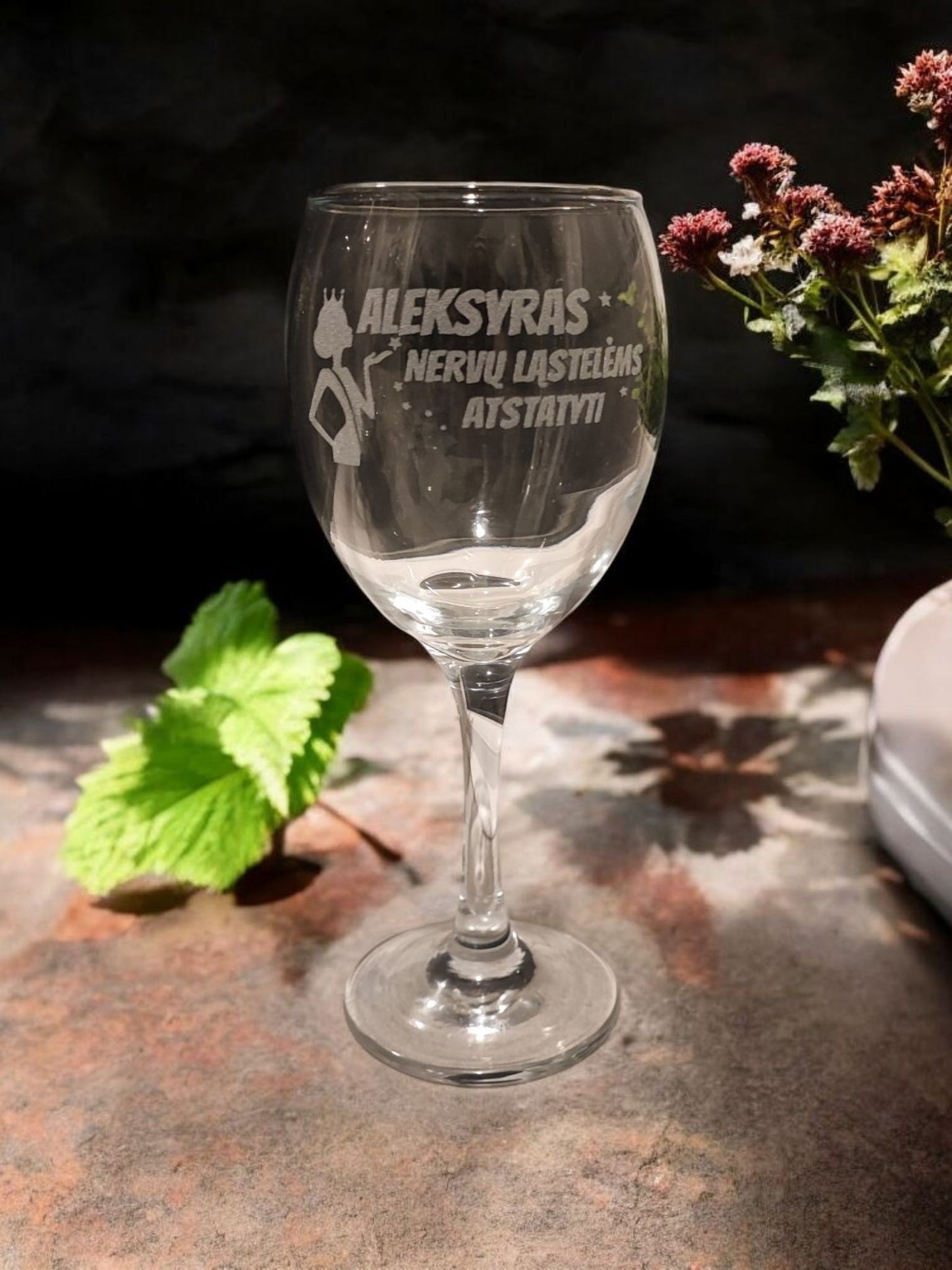 Engraved Glass - a glass of wine "Elixir to restore nerve cells"