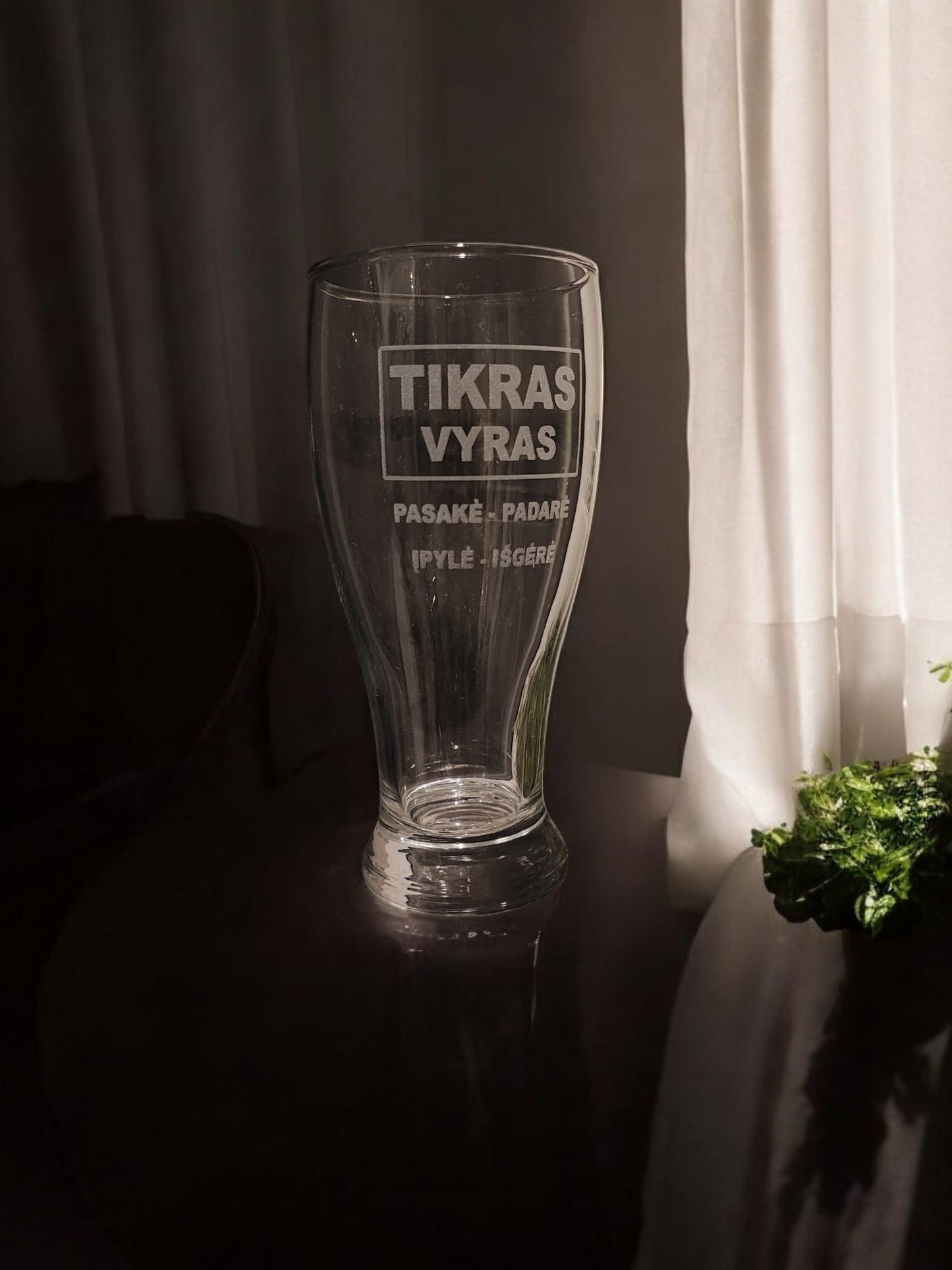 Engraved Glass - "A real man – said it – did it, poured it – drank it."