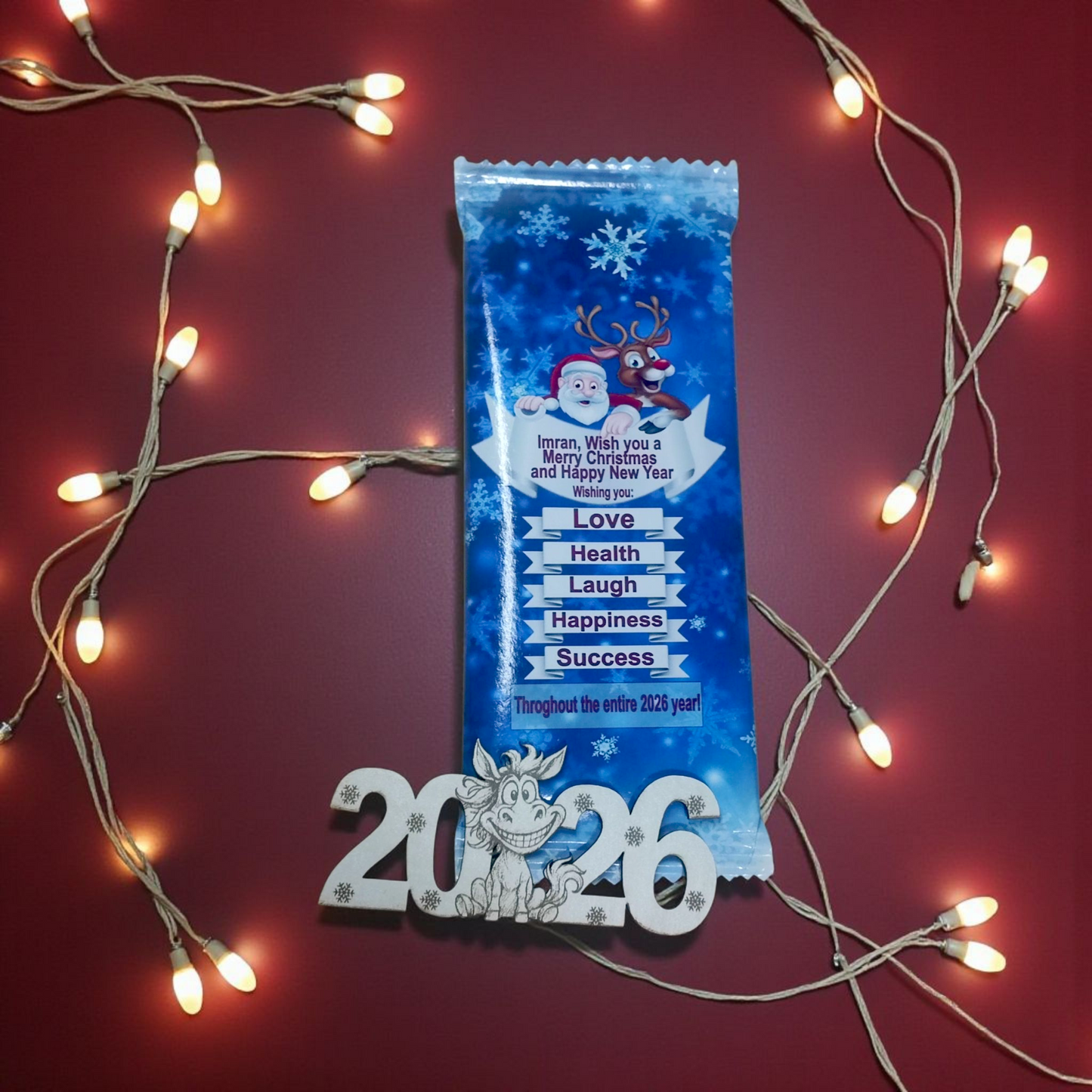 Chocolate "Merry Christmas" 2026 + Magnet horse shoe