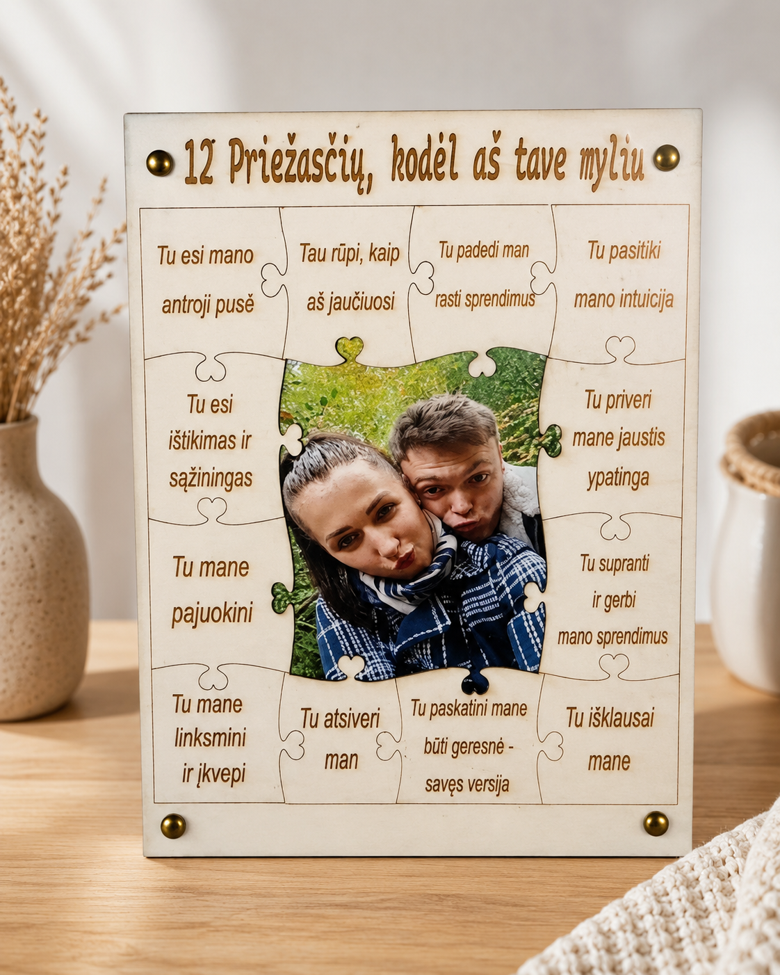 Personalizuotas rėmelis-dėlionė 12 priežasčių, kodėl aš tave myliu