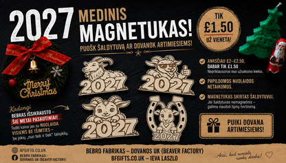 2027 metų mediniai magnetukai su Ožkos simboliu – keturi dizainai