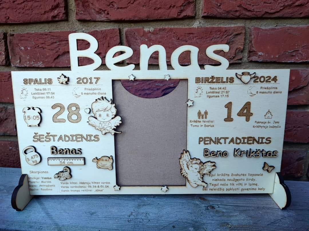 📸 Personalizuota metrika vaikui, vestuvėms ir ypatingoms progoms – medinė dekoracija