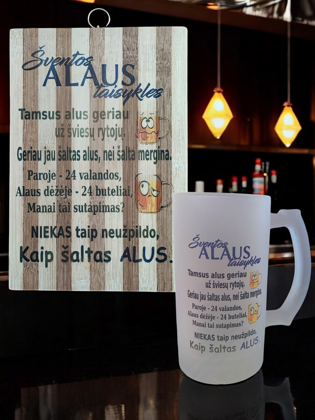 Alaus taisyklių dovanų rinkinys – pjaustymo lentelė ir alaus taurė