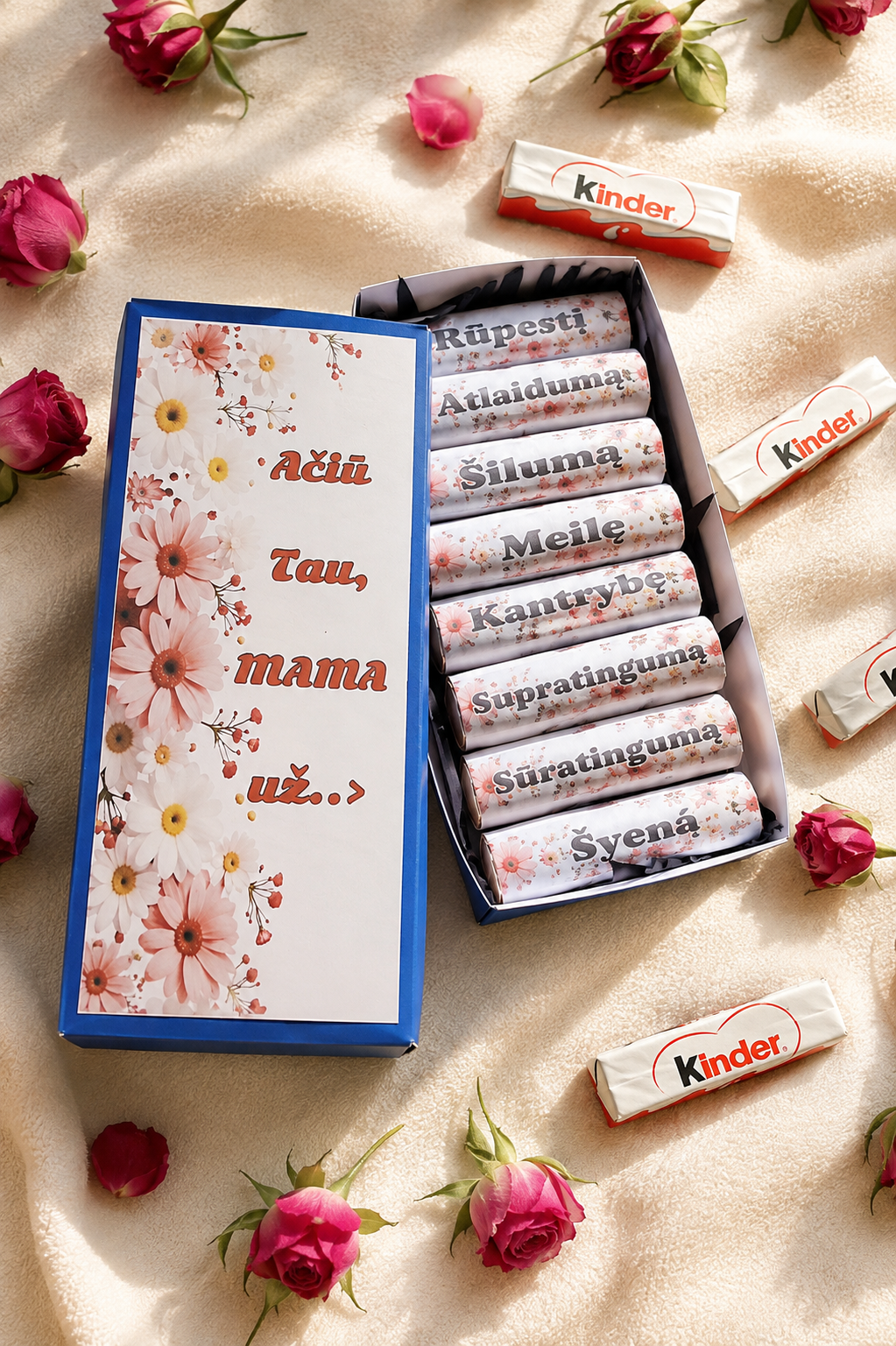 Kinder chocolate Ačiū Tau mama blue cover