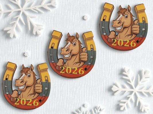 Wooden Fridge Magnet With HORSE and Lithuanian Flag 🇱🇹 (Year Animal) 2026